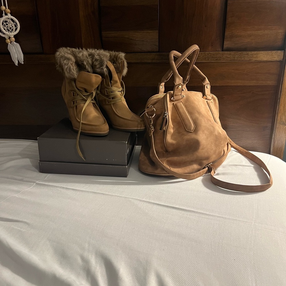 Chic Brown Suede like Shoulder Bag